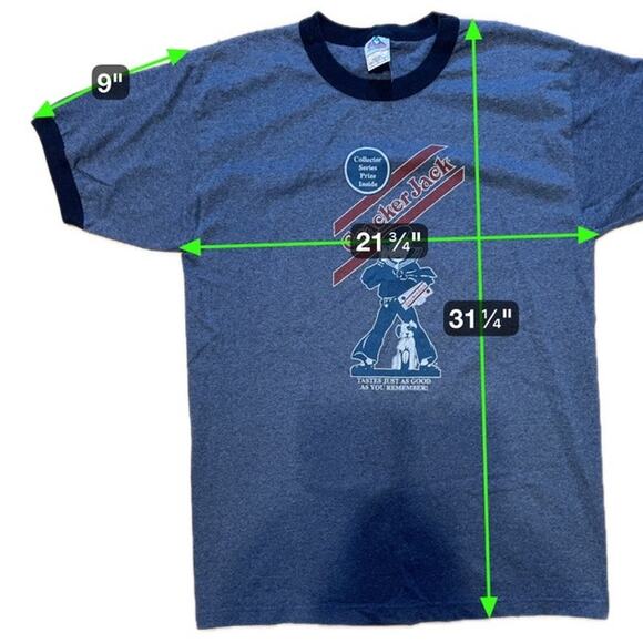 Cracker Jack Vintage Ringer T-Shirt Large Navy Blue Retro Graphic Alstyle Tee - Picture 7 of 7